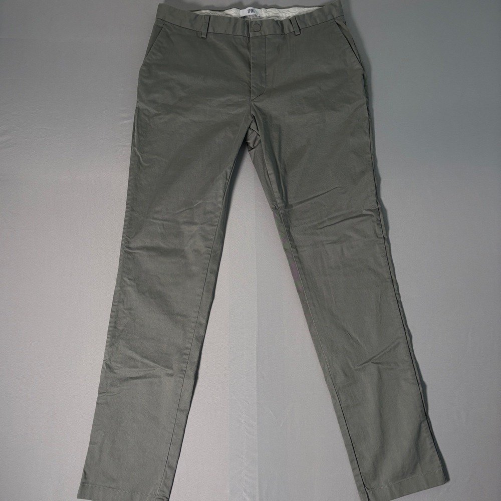 SPOKE London Sharps Grey Chinos Mens 34 Build B Slim Cotton Stretch Trousers
